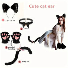 Load image into Gallery viewer, 5Pcs Sets Cat Paw Gloves Winter Cute Cartoon Girl Open Finger Gloves Bell Headband Fox Cat Ear Headwear