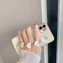Load image into Gallery viewer, Luxury Women Silicone Phone Case Cover With Wrist Chain Bracelet for iPhone Wristband Bracelet Hand Holder Cover for iPhone 13 12 11 Pro Max plating Case Heart Chain Cases for iPhone 7 8 Plus XR XS Max X