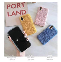 Load image into Gallery viewer, Fashion Teddy Plush Soft Phone Case for iPhone 13 12 11 Pro Max XS Max XR X SE Furry fluffy Warm Cover for iPhone 6 7 8 Plus Furry Plush Design Soft Silicone Bumper Fashion Fluffy Fur Warm Protective Back Cover