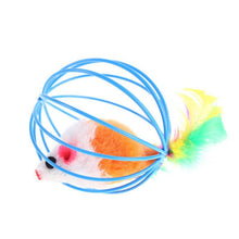 Load image into Gallery viewer, 1 Pcs Cat Toy Stick Feather Wand with Bell Mouse Cage Toys Plastic Artificial Colorful Cat Teaser Toy Pet Supplies Random Color Hollow Balls with Feather Tail Kitten Chase Pounce Toy Cat Feather Toy