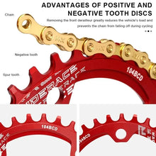 Load image into Gallery viewer, RIDERACE Bicycle Crank Chainring 104BCD Round Shape Narrow Wide 32T/34T/36T/38T Mountain Bike Crankset Chainwheel Single Plate