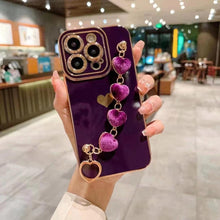 Load image into Gallery viewer, Luxury Love Heart Elegant Sparkle Case With Chain Bracelet Strap Soft Protective Bumper Cover Compatible with iPhone Bracelet soft case for iPhone 12 Pro Max 11 pro max X XS XR 7 8 Plus Stylish Phone Cover