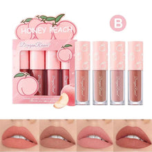 Load image into Gallery viewer, Mini Velvet Matte Lip Gloss Set 4 Piece Long Lasting Non Fading Non Stick Cup Fruit Scented Lip Tint Smooth Lightweight