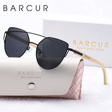 Load image into Gallery viewer, BARCUR Luxury High-Quality UV400 Women’s Polarized Sunglasses Cat Eye Bamboo Foot Frame Mirrored Lenses Presented in a White Gift Box for Summer