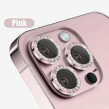 Load image into Gallery viewer, Glitter Diamond Rhinestones Metal Ring Camera Tempered Glass For iPhone 11 12 13 14 Pro Max Mini Plus Lens Protector Full Cover 9H Tempered Glass Camera Lens Protector Metal Single Ring Full Coverage Camera Lens Protector