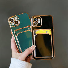 Load image into Gallery viewer, Luxury Plating Silicone Card Slot Holder Case For iPhone 14 12 13 Pro Max Elegant Women Soft Wallet Shockproof Cover Soft Bumper Beautiful Shiny Color Smartphone Case For Women