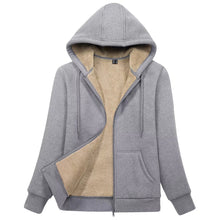 Load image into Gallery viewer, Sherpa-Lined Fleece Zip-Up Hoodie Jacket Women