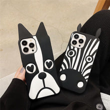 Load image into Gallery viewer, Cute 3D Little Ear Silicone Phone Case For Iphone 13 Pro Max X Xr Xs 11 12 Pro Max Cartoon Dog 3D Cartoon Puppy Black And White Color Cute Cover