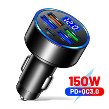 Load image into Gallery viewer, 66-250W PD Car Charger QC3.0 Fast Charge with Digital Display 4USB and 2PD Ports for Car Cigarette Lighter Plug