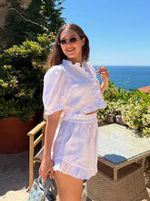 Load image into Gallery viewer, Women's Ruffled Linen-Blend Cropped Blouse & Shorts Set