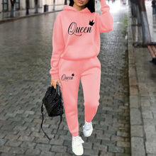 Load image into Gallery viewer, Women’s “Queen” Graphic 2-Piece Hoodie & Pants Tracksuit Set