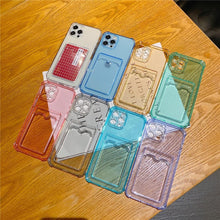 Load image into Gallery viewer, Transparent Card Slot Holder Case For iPhone11 13 12 Pro Max X XS XR Max 8 Plus Clear Shockproof Soft Wallet Cover Clear Case with Card Slot Slim Fit Shockproof Soft Protective Case