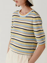 Load image into Gallery viewer, Short-Sleeve Rainbow Striped Knit Top with Round Neck | NCS