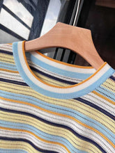 Load image into Gallery viewer, Short-Sleeve Rainbow Striped Knit Top with Round Neck | NCS