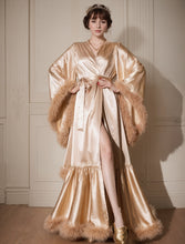 Load image into Gallery viewer, Silky Satin Feather Fringe Hem Long Robe (Victorian Style / Christmas Gift)
