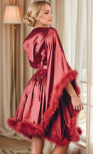 Load image into Gallery viewer, Short Satin Feather Robe – Holiday Photoshoot, Christmas Gift, Glam Party Outfit