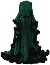 Load image into Gallery viewer, Silky Satin Feather Fringe Hem Long Robe (Victorian Style / Christmas Gift)