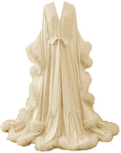 Load image into Gallery viewer, Silky Satin Feather Fringe Hem Long Robe (Victorian Style / Christmas Gift)
