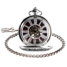 Load image into Gallery viewer, Silver Wooden Mechanical Hand Wind Pocket Watch