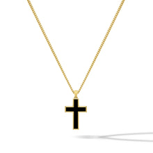 Load image into Gallery viewer, Stone Cross Pendant - 14K Gold Onyx
