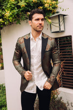 Load image into Gallery viewer, Men's Double Button Black Woven Printed Blazer