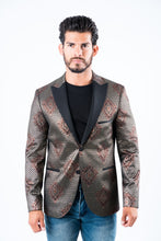 Load image into Gallery viewer, Men's Double Button Black Woven Printed Blazer