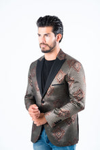 Load image into Gallery viewer, Men's Double Button Black Woven Printed Blazer
