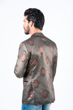 Load image into Gallery viewer, Men's Double Button Black Woven Printed Blazer