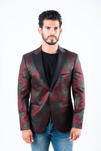 Load image into Gallery viewer, Men's Double Button Burgundy Woven Printed Blazer