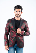 Load image into Gallery viewer, Men's Double Button Burgundy Woven Printed Blazer