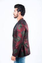 Load image into Gallery viewer, Men's Double Button Burgundy Woven Printed Blazer