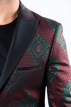 Load image into Gallery viewer, Men's Double Button Burgundy Woven Printed Blazer
