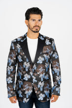 Load image into Gallery viewer, Men's Double Button Black Woven Printed Blazer