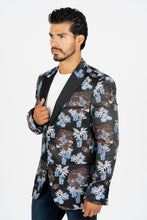 Load image into Gallery viewer, Men's Double Button Black Woven Printed Blazer