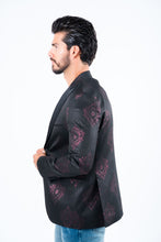 Load image into Gallery viewer, Men's Double Button Black Woven Printed Blazer