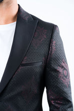 Load image into Gallery viewer, Men's Double Button Black Woven Printed Blazer