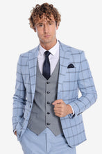 Load image into Gallery viewer, Checked Patterned Slim Fit Light Blue Men Suit - Wessi