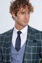 Load image into Gallery viewer, Checked Patterned Slim Fit Green Men Suit - Wessi