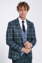Load image into Gallery viewer, Checked Patterned Slim Fit Green Men Suit - Wessi