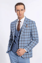 Load image into Gallery viewer, Checked Patterned Slim Fit Blue Men Suit - Wessi