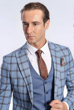 Load image into Gallery viewer, Checked Patterned Slim Fit Blue Men Suit - Wessi