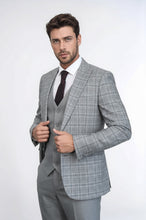 Load image into Gallery viewer, Checked Slim Fit Light Grey Men Suit - Wessi
