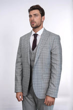 Load image into Gallery viewer, Checked Slim Fit Light Grey Men Suit - Wessi