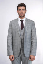 Load image into Gallery viewer, Checked Slim Fit Light Grey Men Suit - Wessi