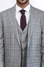 Load image into Gallery viewer, Checked Slim Fit Light Grey Men Suit - Wessi