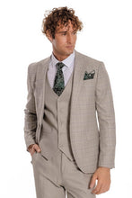 Load image into Gallery viewer, Checked Slim Fit Cream Men Suit - Wessi