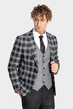 Load image into Gallery viewer, Slim Fit Patterned Checked Black Men Suit - Wessi