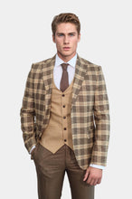 Load image into Gallery viewer, Slim Fit Patterned Checked Light Brown Men Suit - Wessi