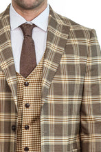Load image into Gallery viewer, Slim Fit Patterned Checked Light Brown Men Suit - Wessi