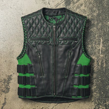 Load image into Gallery viewer, Tactical Emerald Men’s Motorcycle Leather Vest